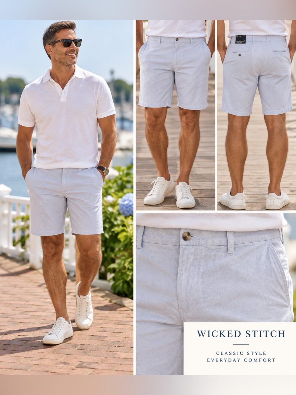Wicked Stitch Mens Flex Fabric Shorts Light Blue NWT Size 38